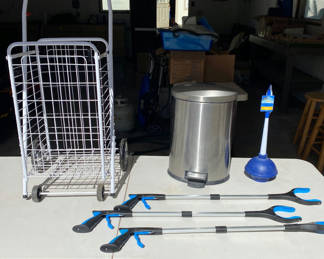 Lot 117: Rolling Cart, Long Handled Grippers and More