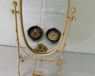 Lot 98: Small Antique Art Items And A Metal Mirror