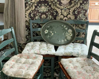 Lot 4: Four Shaker Chairs, A Tapestry And A Vintage MetalTray