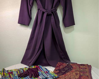 Lot 83: Fabulous Vintage Lavender Wool Coat, scarves and Gloves