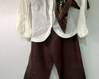 Lot 87: Leather Pants, A Linen Blouse, And A Scarf