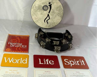 Lot 76: Healing Drum Kit with Frame Drum, Tambourine, Guidebook, and Card Set