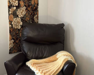 Lot 15: La Z Boy Recliner, Angora Throw Needlepoint Wall Hanging