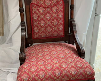 Lot 5: Antique Upholstered and Carved Throne Chair