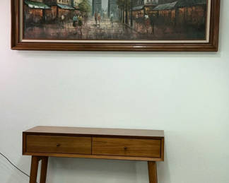Lot 1: Signed Oil Painting By Henri Rodgers And MCM Inspired Entry Table