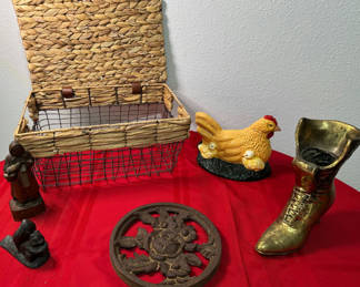 Lot 62: Eclectic Figurines and Woven Basket