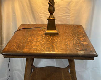 Lot 7: Antique Table And Brass Lamp