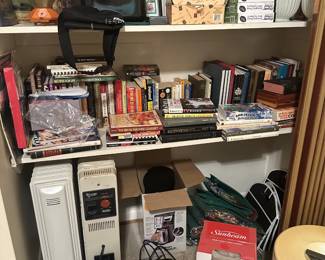 ELECTRIC HEATERS BOOKS COFFEE POTS MISC.