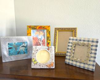 Assorted Decorative Picture Frames Including Fitz & Floyd Porcelain Butterfly Frame