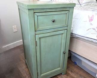 Green Wood Nightstand End Table with Drawer Cabinet Storage Farmhouse Cottage Style