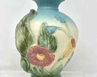Vintage Hull Pottery Vase B4 - Bowknot Pattern- In Blue/Turquoise Matte Glaze & Embossed Floral Design (6.5" tall)