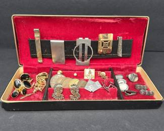 Vintage Cufflinks, Tie Clips, Money Clips & World Coins in Presentation Case