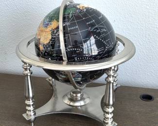 Black Gemstone World Globe Tabletop Decor on Metal Stand – 13" Diameter