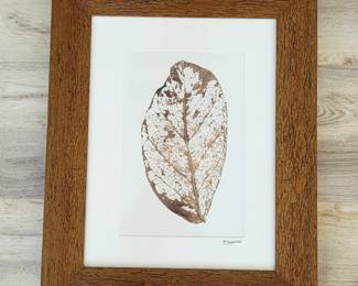 Signed Botanical Leaf Study Print in Rustic Wood Frame Nature Wall Art