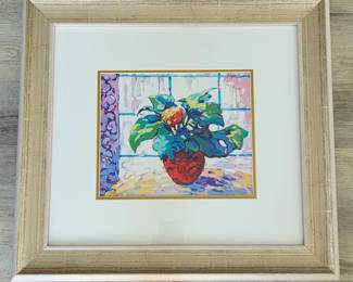 Signed Limited Edition "Flower by Window" Print 1156/1850 Framed Floral Artwork