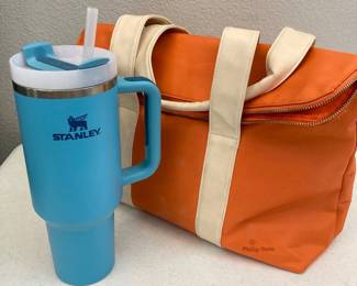 Stanley 40oz Blue Stainless Steel Insulated Travel Mug Philip Stein Orange Canvas Tote Bag
