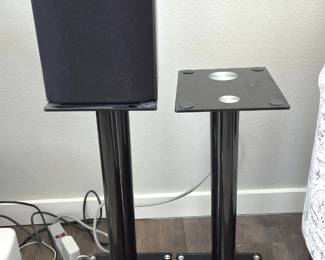 -B&W DM601 Bookshelf Speaker with Pair of Glass & Metal Speaker Stands