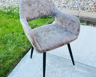 Modern Distressed Brown Upholstered Accent Armchair with Black Metal Legs