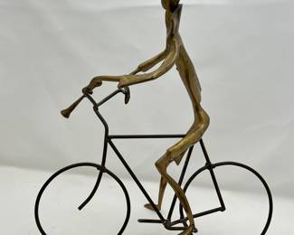 -Brass Metal Cyclist Sculpture- Modern Abstract Art Figurine-