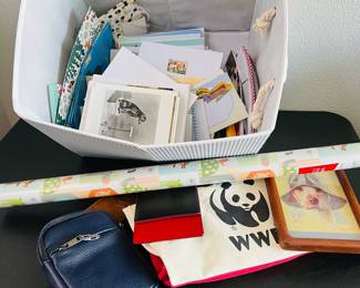 Mixed Stationery, Bags & Desk Accessories Lot with Greeting Cards, WWF Tote, Wallets and Framed Dog Print