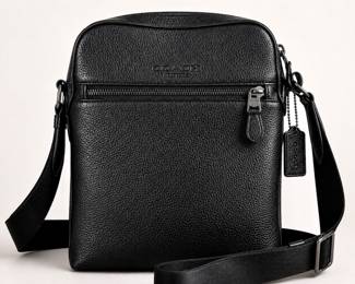 Coach Crossbody Bag Black Leather Pebble Grain Adjustable Strap