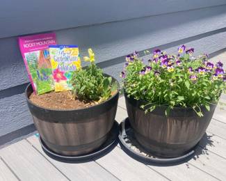  Set Of 2 Plastic Whiskey Barrel Planters 16 Inch Diameter 12 Inch Height With Gardening Books