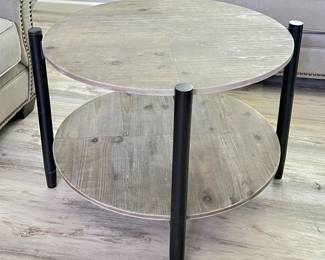 Modern Round Coffee Table Wood Rustic Gray Industrial Style - 29 Inch