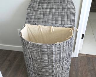 Large Gray Wicker Half-Moon Laundry Hamper with Liner & Lid