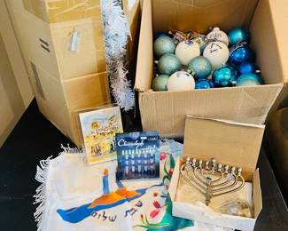 Hanukkah Holiday Decor & Celebration Collection with Ornaments, Menorah, Candles & Tree