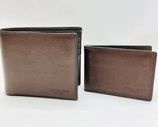 Men's Coach New York Brown Pebbled Leather Bifold Wallet