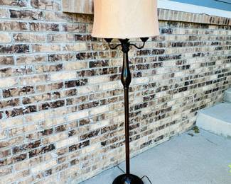 Traditional Dark Bronze Floor Lamp with Beige Drum Shade- 63" Tall