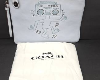 Coach x Keith Haring Boombox Leather Wristlet Clutch Purse w/ Dust Bag