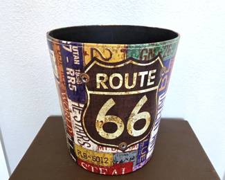 - Route 66 License Plate Collage Wastebasket Trash Can 10" Tall
