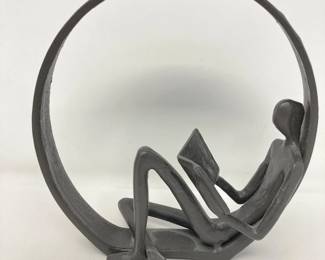  THE READER  8" - Modernist Metal Sculpture Abstract Reader Figurine Iron Minimalist Art