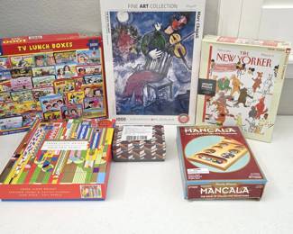 Assorted Puzzles, Games & Brain Teasers Including Chagall, Frank Lloyd Wright & Mancala