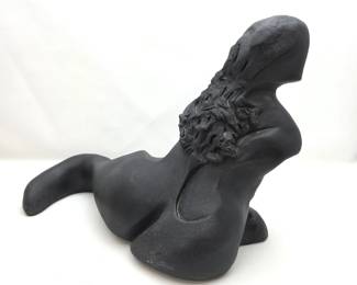 Signed Abstract Female Figure Sculpture – Black Plaster Contemporary Art