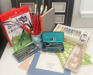  Artist & Drafting Supply Lot – Faber-Castell, Staedtler, X-Acto, Paints, Brushes & Templates-