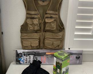 2XL Outdoor Utility Vest with Winter Gloves, ZAP Hike 'n Strike Hiking Staff, And LED Lantern