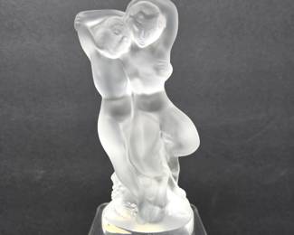 Lalique Crystal Frosted Embracing Couple Sculpture Nude Man Woman Figurine Lalique Paris