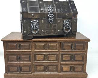 Wooden Apothecary Cabinet Jewelry Box Organizer with 9 Drawers & Treasure Chest Jewelry Box