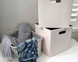 Eco Melange Cotton Blend Towels, Basket Foldable Storage Bins, Square Tablecloth