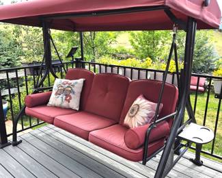Outdoor Patio Swing with Canopy & Fold-Down Side Tables