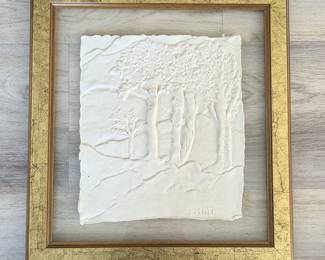 J. Ruth Ceramic Relief Wall Art Sculpture Framed Landscape Scene – Israeli Artist