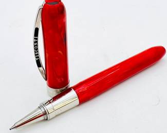 Visconti Red Marbled Resin Rollerball Pen with Chrome Trim
