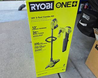  Ryobi ONE+ 18V Cordless Leaf Blower & String Trimmer Combo Kit w/ Batteries, Charger & Box
