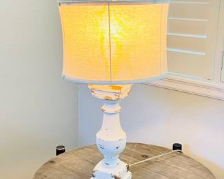 Distressed White Wood Table Lamp Shabby Chic Vintage Style Linen Shade
