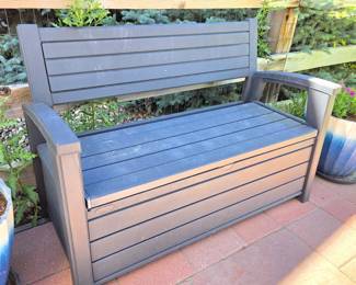 Keter Outdoor Storage Bench with Garden Tools, Gloves, Fertilizer & Supplies