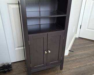 Tall Espresso Storage Cabinet Bookcase with Shelves & Two-Door Cupboard