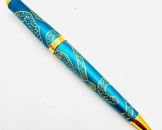 Cross Sauvage "Year of the Monkey" rollerball pen in Tibetan Teal, 23KT gold-plated inlays