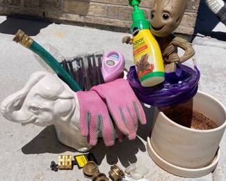 Elephant Garden Planter Ceramic White Large Pot Gardening Accessories Gloves Hose Sprayer Groot Figurine